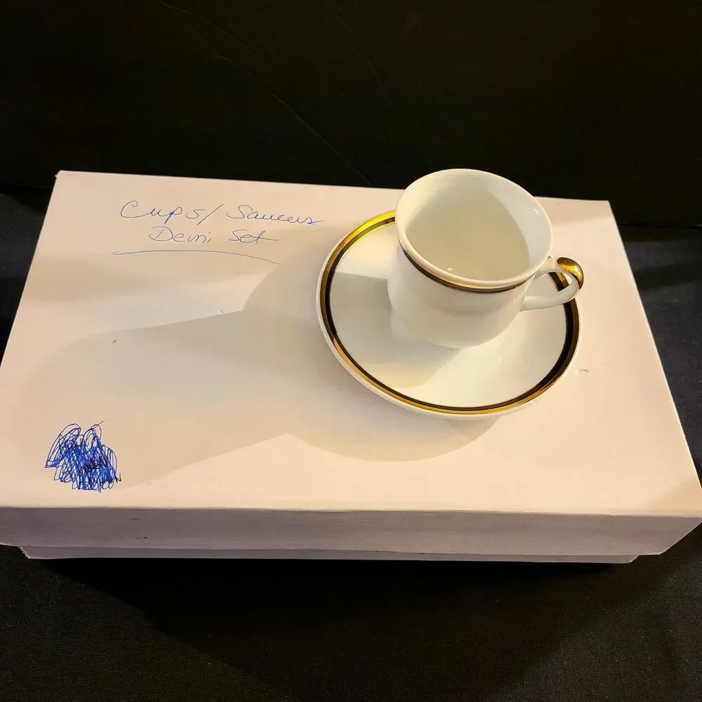 Vintage Baum Demi Set 4pc Teacups Saucers Paola Black Dining Southington Jasmine